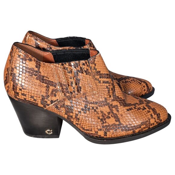 Coach Perri Bootie Ankle Boots Womens 5 C Brown Leather Snake - Picture 2 of 12